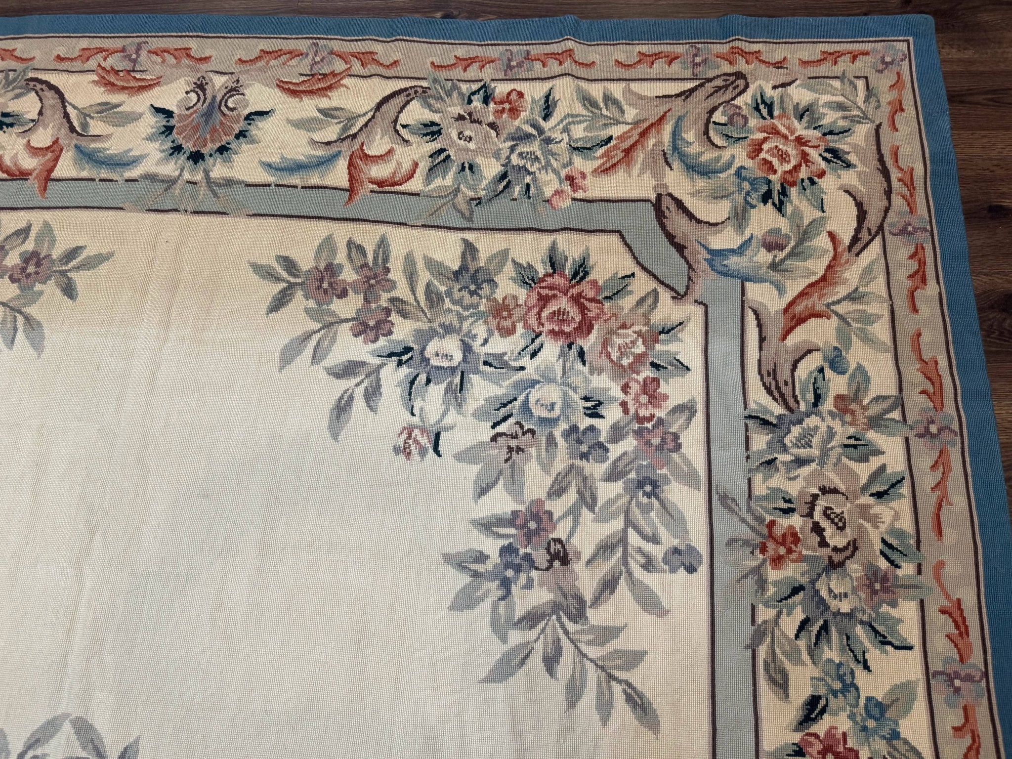 Ivory Needlepoint Rug 8x10, Wool Handmade Carpet - Jewel RugsShopify CollectiveHUNTEDFOX - Ivory Needlepoint Rug 8x10, Wool Handmade Carpet