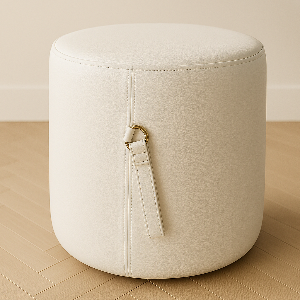 Ottoman | Signature Genuine Leather Round Foot Stool or Pouf With Handle