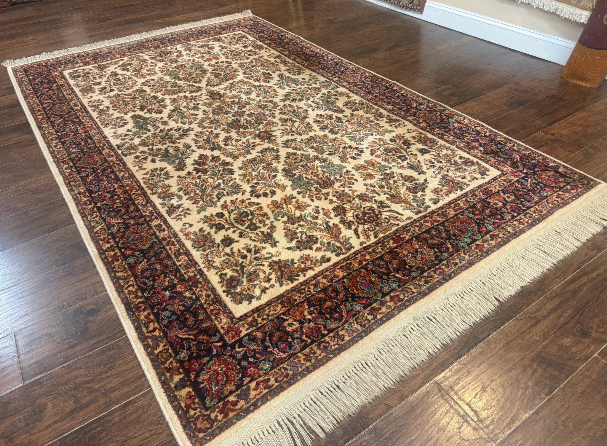 Karastan Rug 5.9 x 9, Ivory Sarouk 760, Wool Pile, Original 700 Series, Vintage - Jewel RugsShopify CollectiveHUNTEDFOX - Karastan Rug 5.9 x 9, Ivory Sarouk 760, Wool Pile, Original 700 Series, Vintage