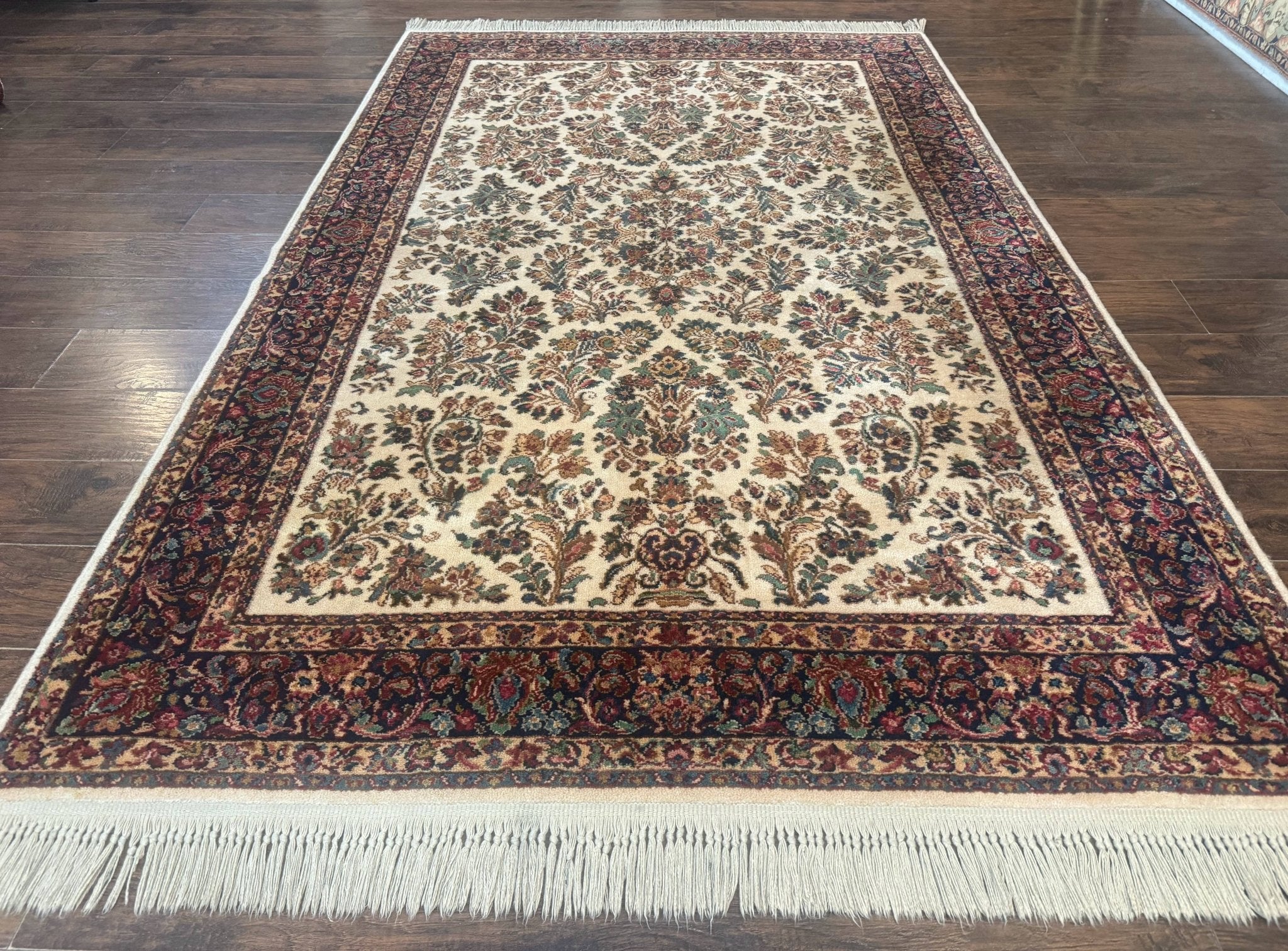 Karastan Rug 5.9 x 9, Ivory Sarouk 760, Wool Pile, Original 700 Series, Vintage - Jewel RugsShopify CollectiveHUNTEDFOX - Karastan Rug 5.9 x 9, Ivory Sarouk 760, Wool Pile, Original 700 Series, Vintage