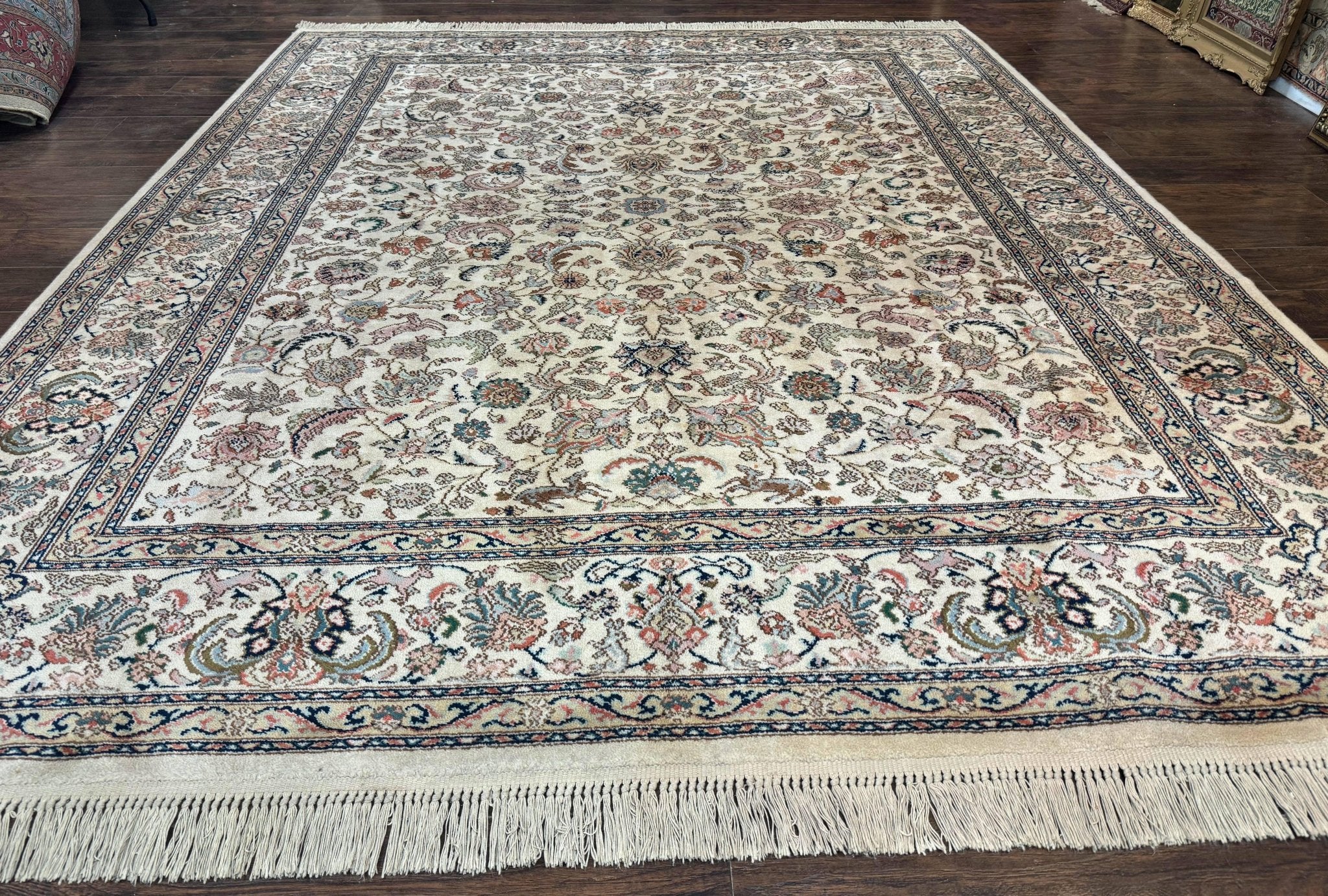 Karastan Rug 738 Tabriz Design 8.8 x 10.6, Room Sized Wool Pile Karastan Carpet, Vintage Discontinued Karastan Area Rug, Ivory, Floral Rug - Jewel RugsShopify CollectiveHUNTEDFOX - Karastan Rug 738 Tabriz Design 8.8 x 10.6, Room Sized Wool Pile Karastan Carpet, Vintage Discontinued Karastan Area Rug, Ivory, Floral Rug