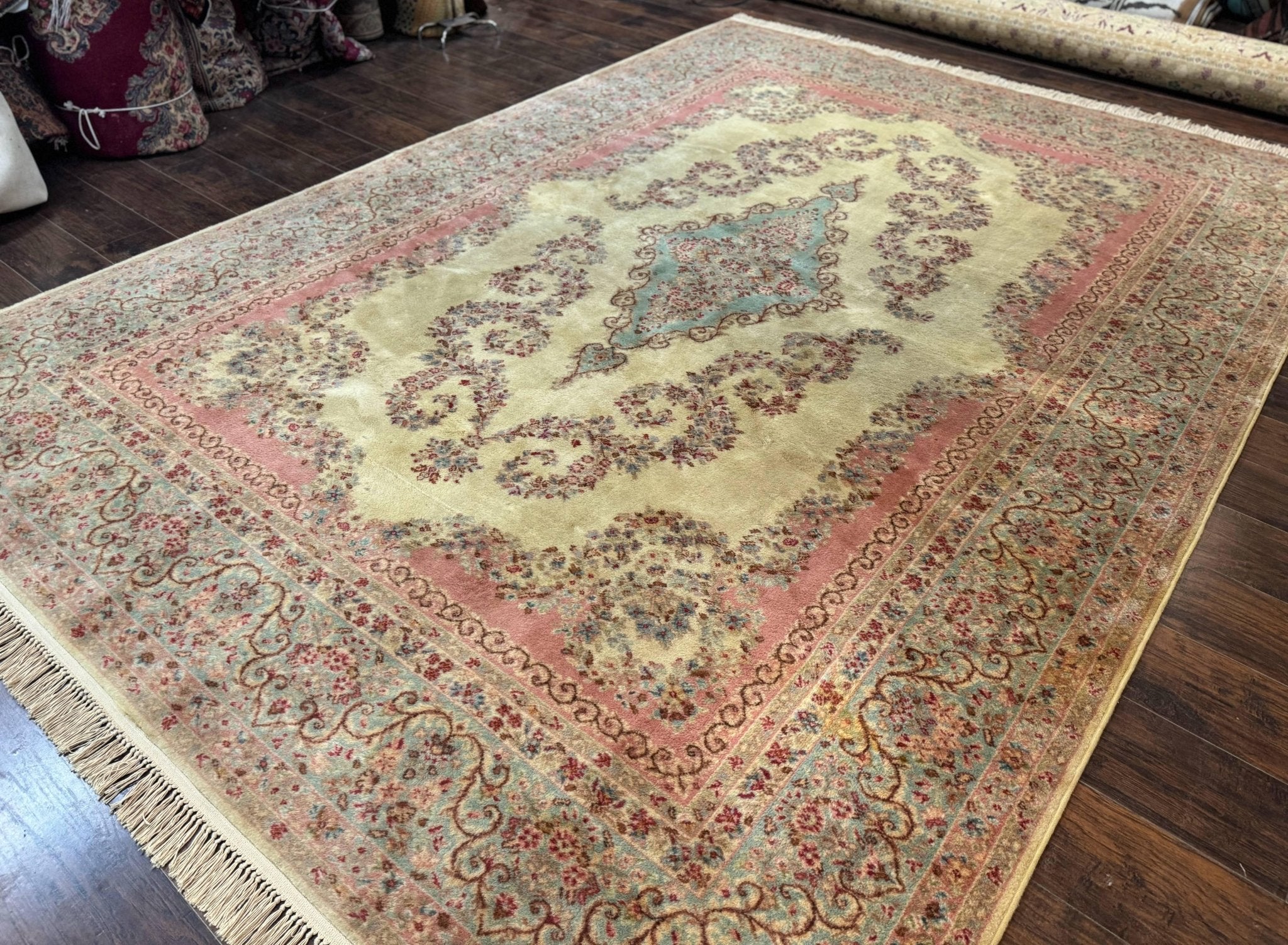 Karastan Rug 8.8 x 12, Pastel Ivory Kirman Rug 784, Wool Karastan Carpet, Original 700 Series, Vintage Karastan Area Rug, Discontinued - Jewel RugsShopify CollectiveHUNTEDFOX - Karastan Rug 8.8 x 12, Pastel Ivory Kirman Rug 784, Wool Karastan Carpet, Original 700 Series, Vintage Karastan Area Rug, Discontinued