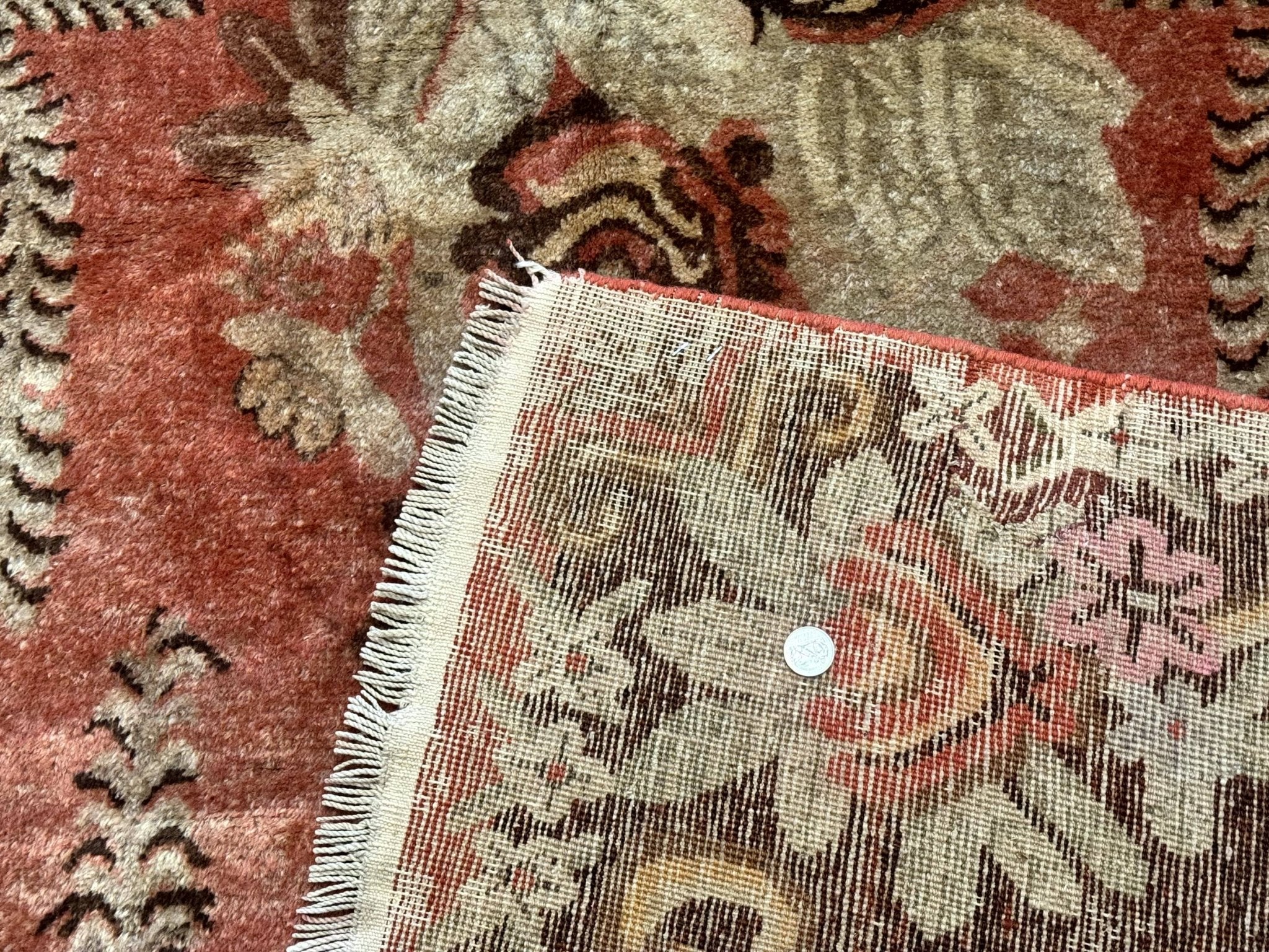 Khotan Rug 5x9, Terracotta and Brown, Floral, Chinese Wool Carpet, Antique Rug - Jewel RugsShopify CollectiveHUNTEDFOX - Khotan Rug 5x9, Terracotta and Brown, Floral, Chinese Wool Carpet, Antique Rug