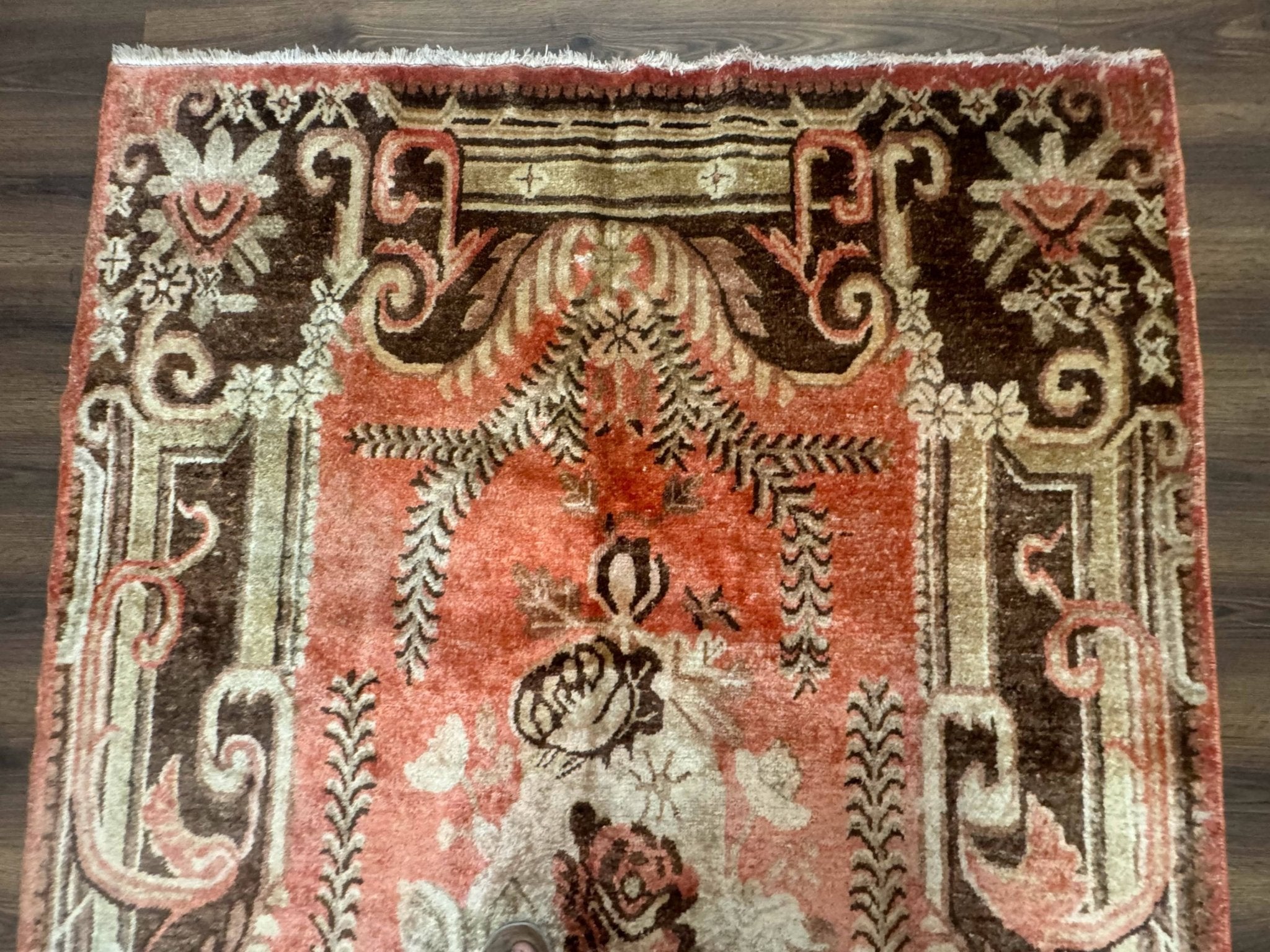 Khotan Rug 5x9, Terracotta and Brown, Floral, Chinese Wool Carpet, Antique Rug - Jewel RugsShopify CollectiveHUNTEDFOX - Khotan Rug 5x9, Terracotta and Brown, Floral, Chinese Wool Carpet, Antique Rug