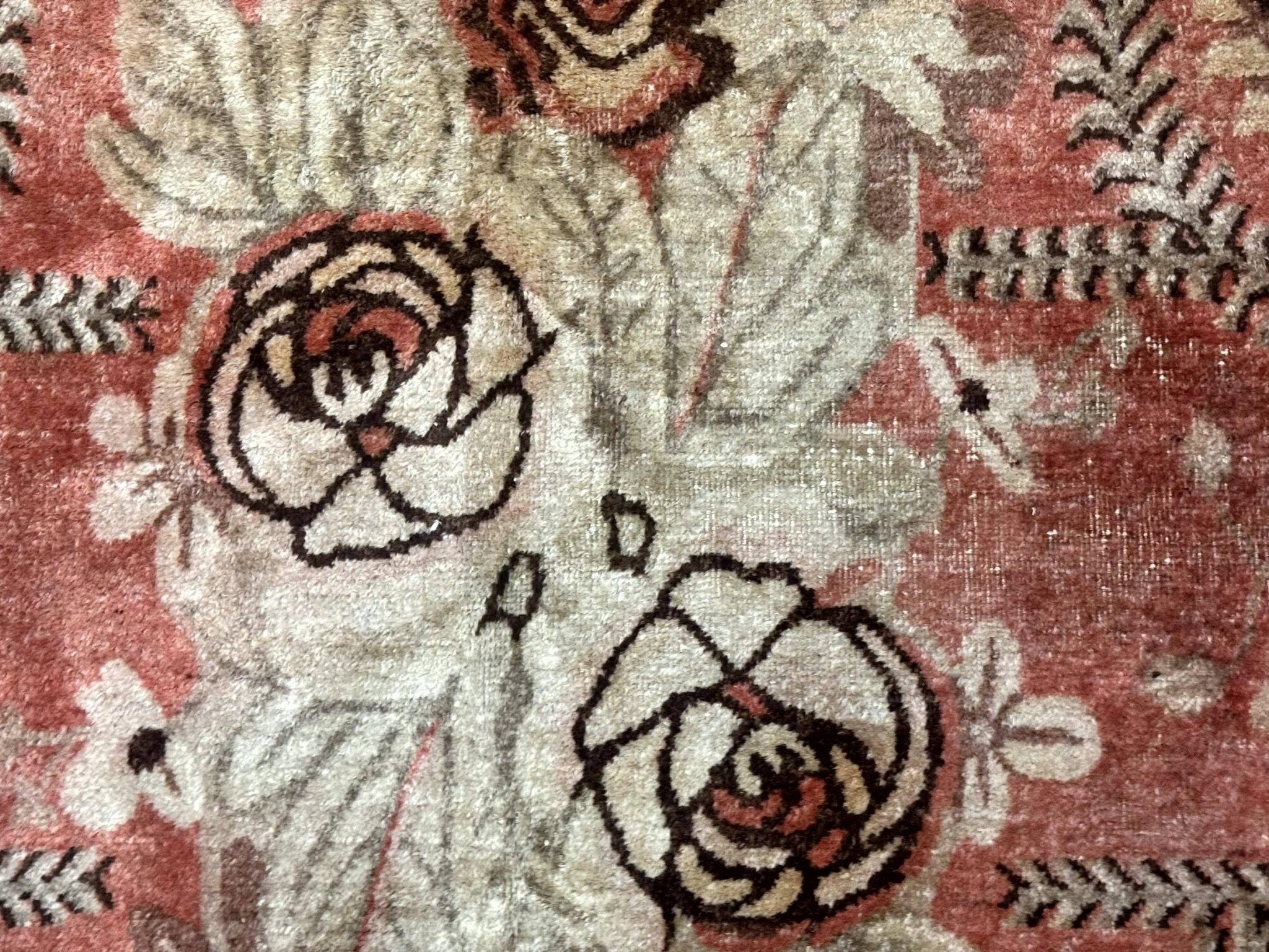 Khotan Rug 5x9, Terracotta and Brown, Floral, Chinese Wool Carpet, Antique Rug - Jewel RugsShopify CollectiveHUNTEDFOX - Khotan Rug 5x9, Terracotta and Brown, Floral, Chinese Wool Carpet, Antique Rug