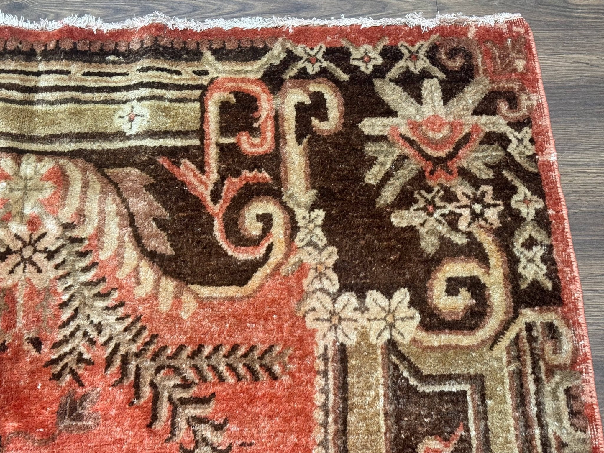 Khotan Rug 5x9, Terracotta and Brown, Floral, Chinese Wool Carpet, Antique Rug - Jewel RugsShopify CollectiveHUNTEDFOX - Khotan Rug 5x9, Terracotta and Brown, Floral, Chinese Wool Carpet, Antique Rug