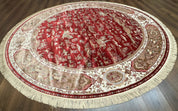 Large Round Turkish Silk Rug 8x8, Hunting Design, Dark Red & Ivory, Bamboo Silk - Jewel RugsShopify CollectiveHUNTEDFOX - Large Round Turkish Silk Rug 8x8, Hunting Design, Dark Red & Ivory, Bamboo Silk