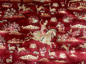 Large Round Turkish Silk Rug 8x8, Hunting Design, Dark Red & Ivory, Bamboo Silk - Jewel RugsShopify CollectiveHUNTEDFOX - Large Round Turkish Silk Rug 8x8, Hunting Design, Dark Red & Ivory, Bamboo Silk