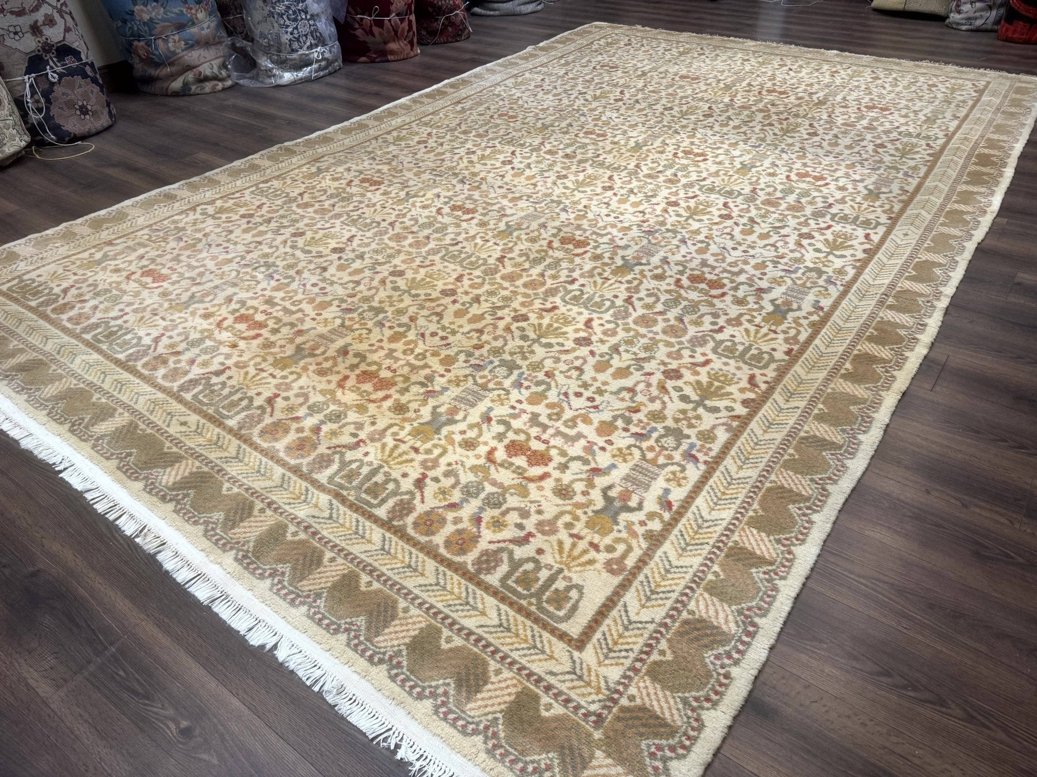 Large Spanish Portuguese Rug 9x15, Beige, Vintage, Allover Pattern, Wool - Jewel RugsShopify CollectiveHUNTEDFOX - Large Spanish Portuguese Rug 9x15, Beige, Vintage, Allover Pattern, Wool