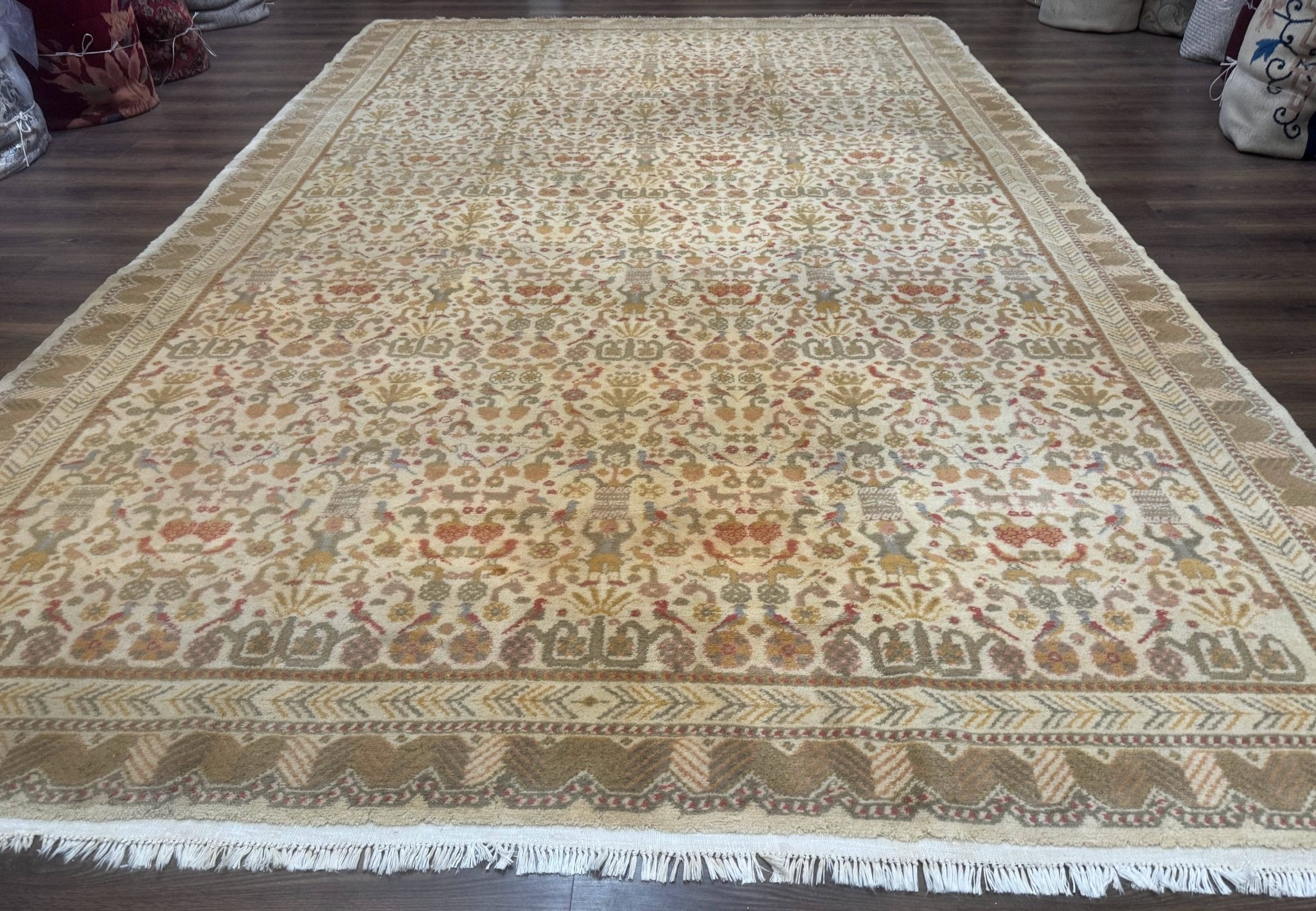 Large Spanish Portuguese Rug 9x15, Beige, Vintage, Allover Pattern, Wool - Jewel RugsShopify CollectiveHUNTEDFOX - Large Spanish Portuguese Rug 9x15, Beige, Vintage, Allover Pattern, Wool