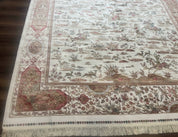 Large Turkish Silk Rug 8x10, Ivory, Hunting Design, Bamboo Silk, New - Jewel RugsShopify CollectiveHUNTEDFOX - Large Turkish Silk Rug 8x10, Ivory, Hunting Design, Bamboo Silk, New