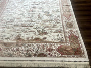 Large Turkish Silk Rug 8x10, Ivory, Hunting Design, Bamboo Silk, New - Jewel RugsShopify CollectiveHUNTEDFOX - Large Turkish Silk Rug 8x10, Ivory, Hunting Design, Bamboo Silk, New
