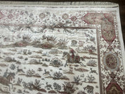 Large Turkish Silk Rug 8x10, Ivory, Hunting Design, Bamboo Silk, New - Jewel RugsShopify CollectiveHUNTEDFOX - Large Turkish Silk Rug 8x10, Ivory, Hunting Design, Bamboo Silk, New