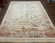 Large Turkish Silk Rug 8x10, Ivory, Hunting Design, Bamboo Silk, New - Jewel RugsShopify CollectiveHUNTEDFOX - Large Turkish Silk Rug 8x10, Ivory, Hunting Design, Bamboo Silk, New