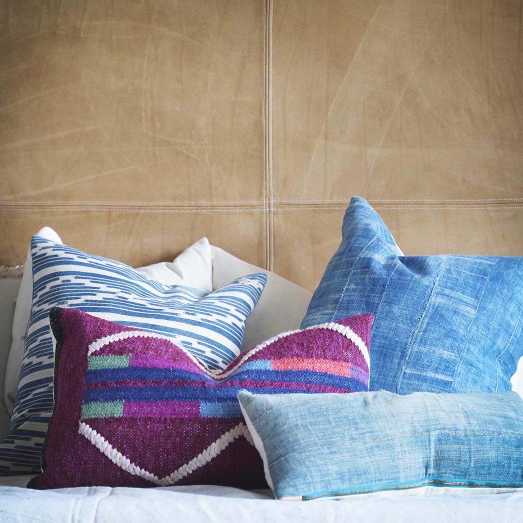 collection of vintage African indigo decorative accent pillows 