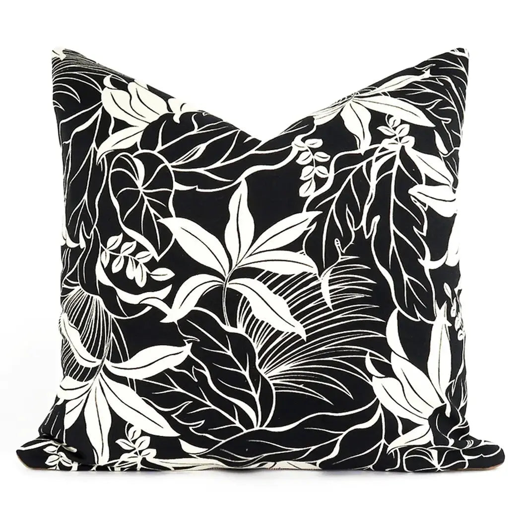 Modern Black and White Tropical Throw Pillow - BlackBlack & WhitebotanicalHUNTEDFOX - Moana tropical throw pillow with black and white botanical print