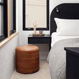 Modern Foot Stool or Ottoman With Paneled Leather