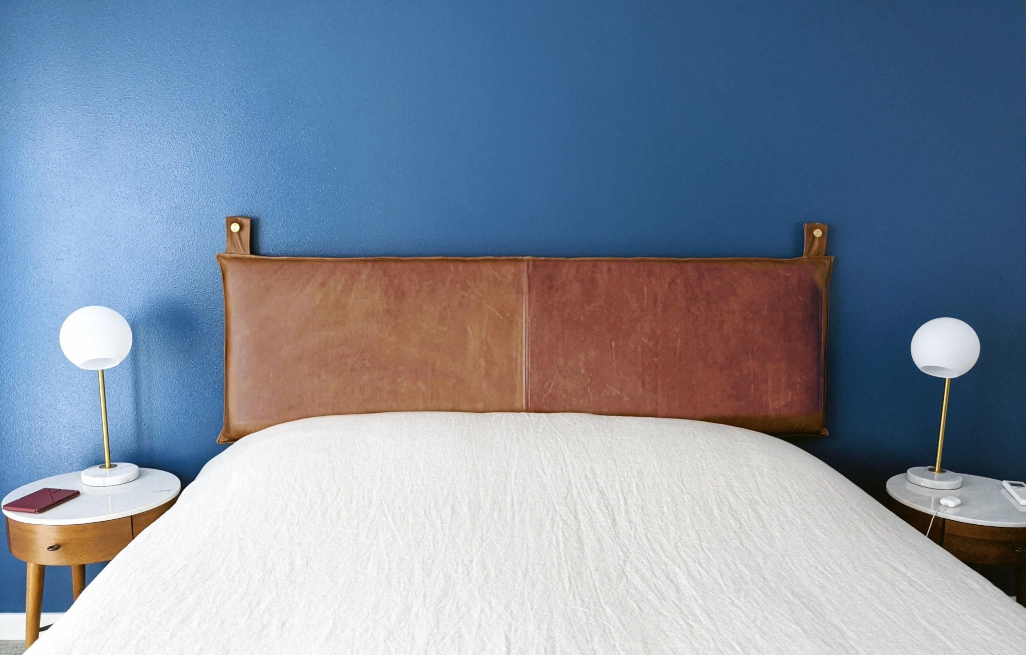 Modern Leather Wall Mount Headboard - Handcrafted Full - Grain Leather - HUNTEDFOX