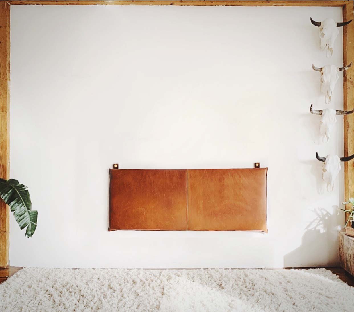 Modern Leather Wall Mount Headboard - Handcrafted Full - Grain Leather - HUNTEDFOX