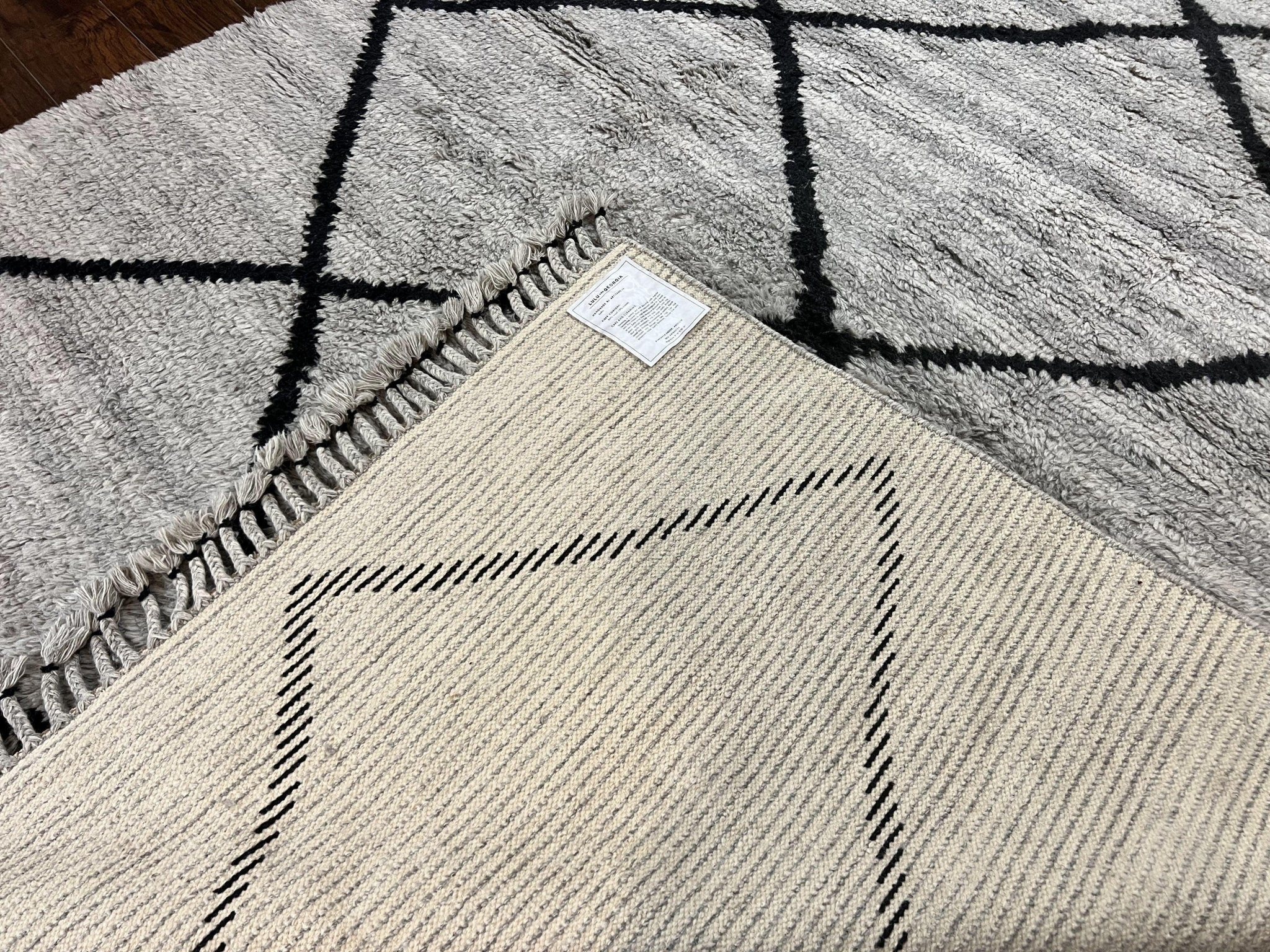 Modern Shag Rug 8x10, Gray and Black, Wool and Cotton, Lulu and Georgia, Handmade Indian Shag Rug - Jewel RugsShopify CollectiveHUNTEDFOX - Modern Shag Rug 8x10, Gray and Black, Wool and Cotton, Lulu and Georgia, Handmade Indian Shag Rug