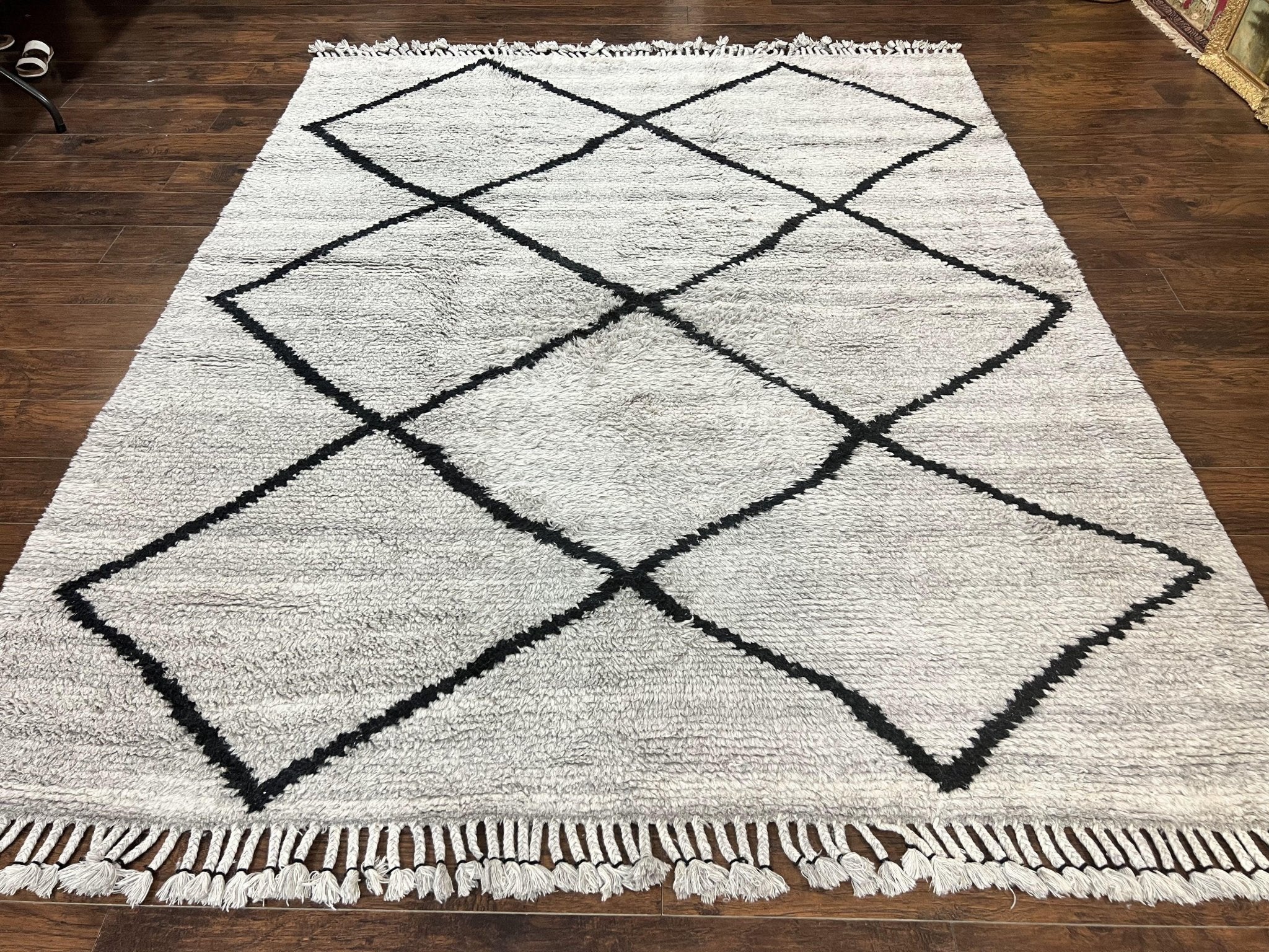 Modern Shag Rug 8x10, Gray and Black, Wool and Cotton, Lulu and Georgia, Handmade Indian Shag Rug - Jewel RugsShopify CollectiveHUNTEDFOX - Modern Shag Rug 8x10, Gray and Black, Wool and Cotton, Lulu and Georgia, Handmade Indian Shag Rug