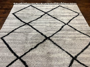 Modern Shag Rug 8x10, Gray and Black, Wool and Cotton, Lulu and Georgia, Handmade Indian Shag Rug - Jewel RugsShopify CollectiveHUNTEDFOX - Modern Shag Rug 8x10, Gray and Black, Wool and Cotton, Lulu and Georgia, Handmade Indian Shag Rug