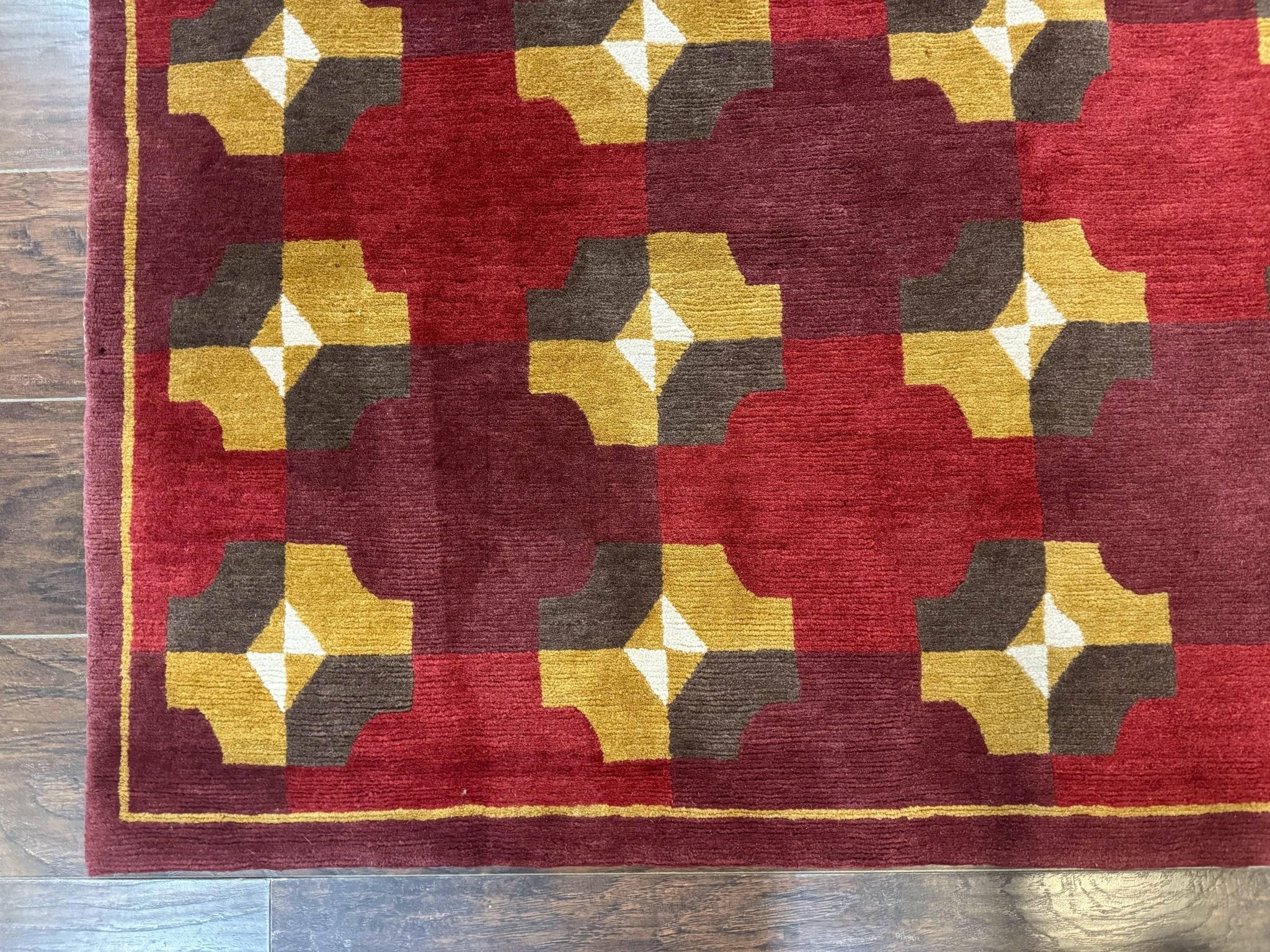 Modern Tibetan Rug 5 x 6.8, Wool, Red, Allover Pattern, Nepali Rug, Abstract Rug, Handmade Area Rug - Jewel RugsShopify CollectiveHUNTEDFOX - Modern Tibetan Rug 5 x 6.8, Wool, Red, Allover Pattern, Nepali Rug, Abstract Rug, Handmade Area Rug