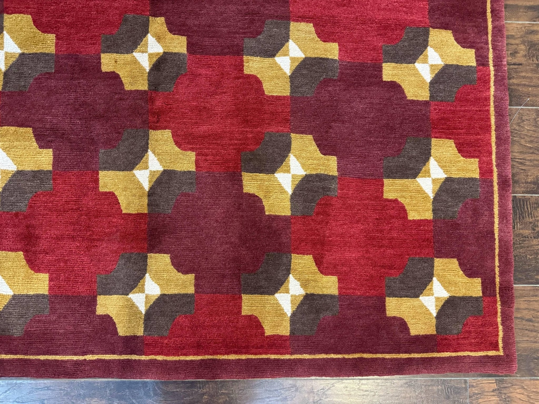 Modern Tibetan Rug 5 x 6.8, Wool, Red, Allover Pattern, Nepali Rug, Abstract Rug, Handmade Area Rug - Jewel RugsShopify CollectiveHUNTEDFOX - Modern Tibetan Rug 5 x 6.8, Wool, Red, Allover Pattern, Nepali Rug, Abstract Rug, Handmade Area Rug