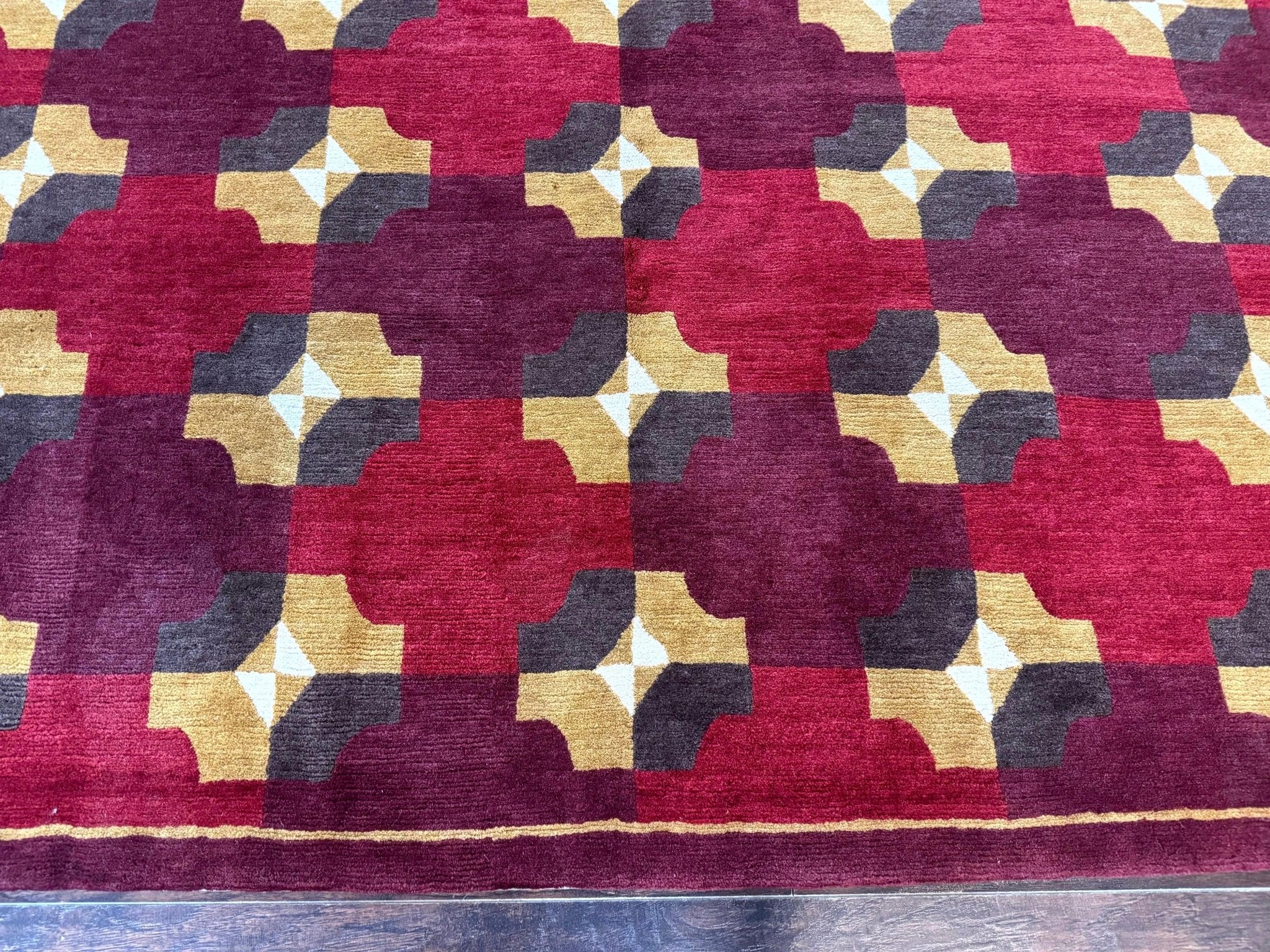 Modern Tibetan Rug 5 x 6.8, Wool, Red, Allover Pattern, Nepali Rug, Abstract Rug, Handmade Area Rug - Jewel RugsShopify CollectiveHUNTEDFOX - Modern Tibetan Rug 5 x 6.8, Wool, Red, Allover Pattern, Nepali Rug, Abstract Rug, Handmade Area Rug