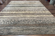 Modern Tibetan Wool Rug 8x10, Abstract, Contemporary, Handmade, Gray, Stripes - Jewel RugsShopify CollectiveHUNTEDFOX - Modern Tibetan Wool Rug 8x10, Abstract, Contemporary, Handmade, Gray, Stripes