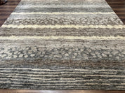 Modern Tibetan Wool Rug 8x10, Abstract, Contemporary, Handmade, Gray, Stripes - Jewel RugsShopify CollectiveHUNTEDFOX - Modern Tibetan Wool Rug 8x10, Abstract, Contemporary, Handmade, Gray, Stripes
