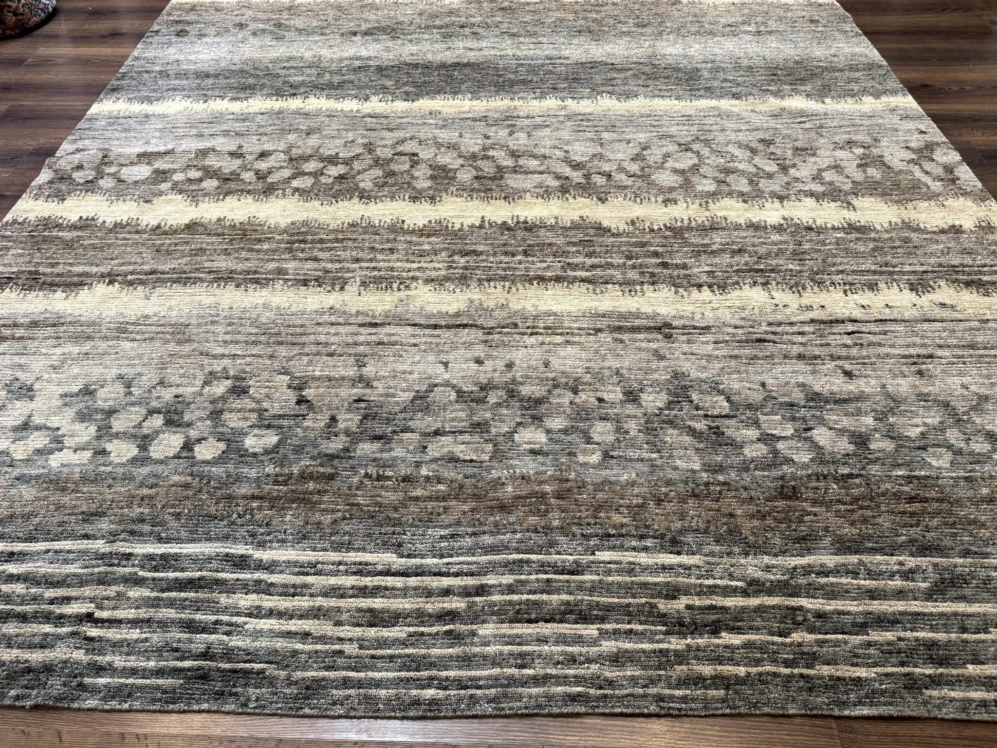 Modern Tibetan Wool Rug 8x10, Abstract, Contemporary, Handmade, Gray, Stripes - Jewel RugsShopify CollectiveHUNTEDFOX - Modern Tibetan Wool Rug 8x10, Abstract, Contemporary, Handmade, Gray, Stripes