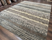 Modern Tibetan Wool Rug 8x10, Abstract, Contemporary, Handmade, Gray, Stripes - Jewel RugsShopify CollectiveHUNTEDFOX - Modern Tibetan Wool Rug 8x10, Abstract, Contemporary, Handmade, Gray, Stripes