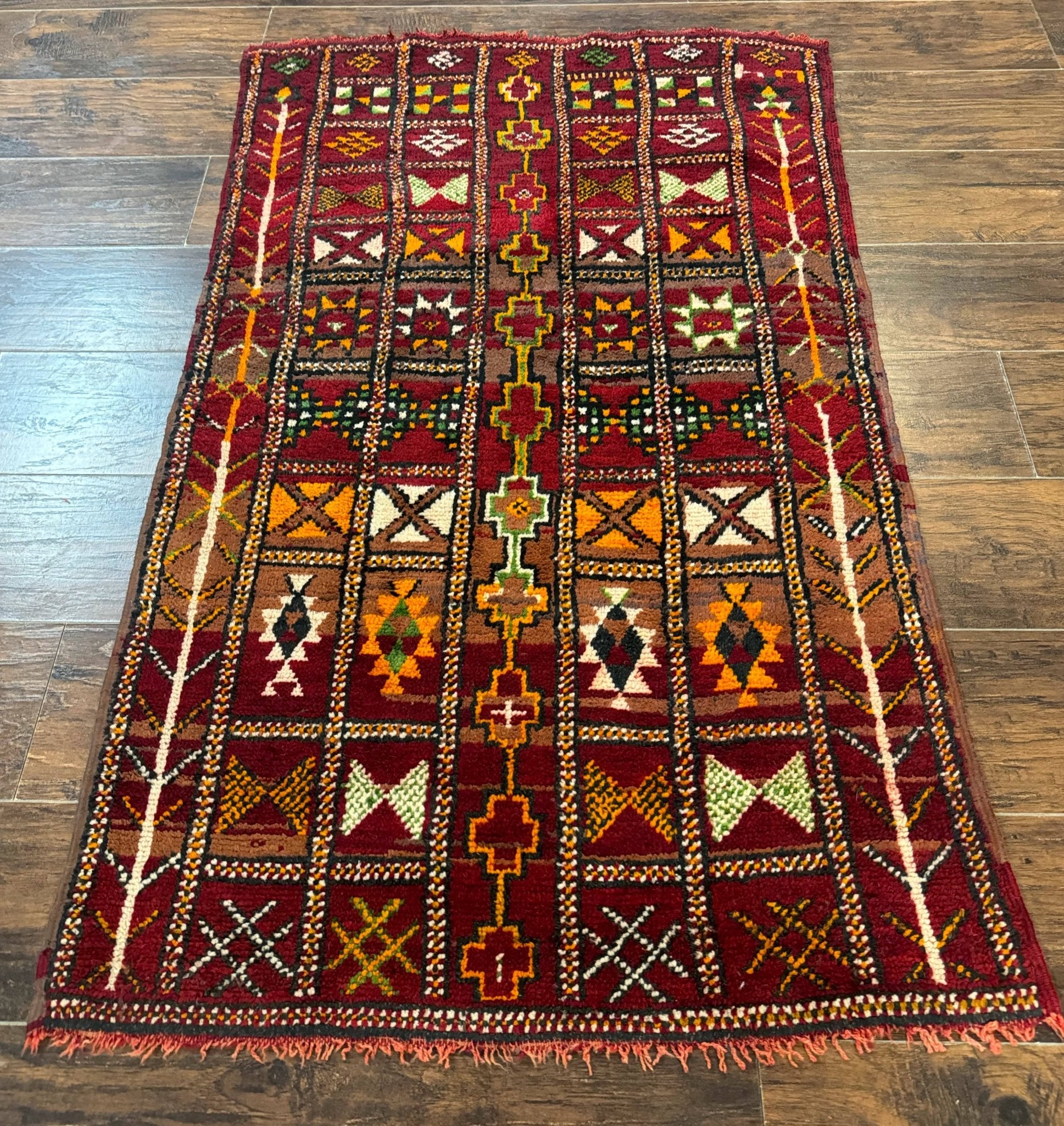 Moroccan Berber Tribal Rug 3x5, Geometric Area Rug, Red Orange Brown - Jewel RugsShopify CollectiveHUNTEDFOX - Moroccan Berber Tribal Rug 3x5, Geometric Area Rug, Red Orange Brown