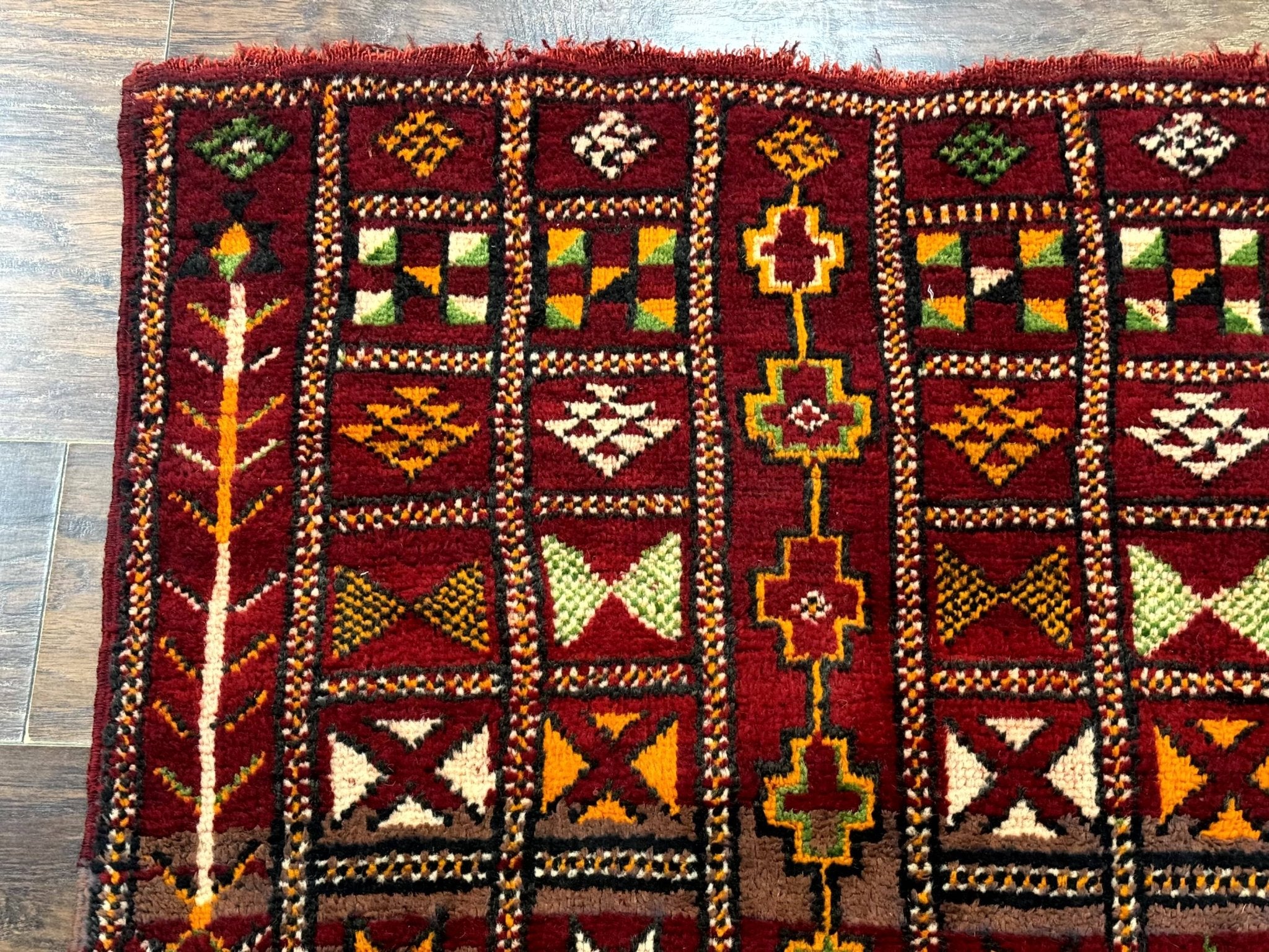 Moroccan Berber Tribal Rug 3x5, Geometric Area Rug, Red Orange Brown - Jewel RugsShopify CollectiveHUNTEDFOX - Moroccan Berber Tribal Rug 3x5, Geometric Area Rug, Red Orange Brown