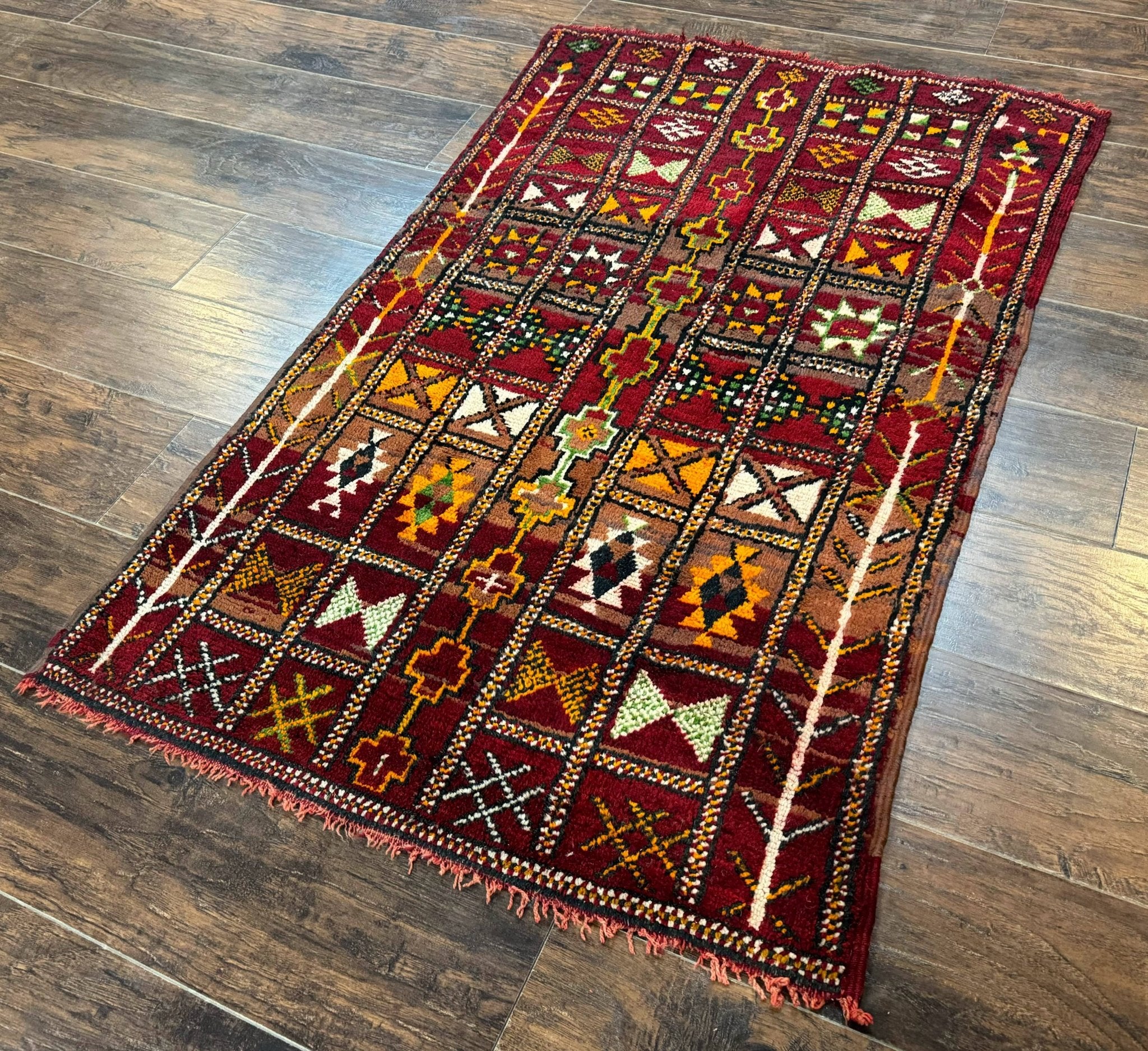 Moroccan Berber Tribal Rug 3x5, Geometric Area Rug, Red Orange Brown - Jewel RugsShopify CollectiveHUNTEDFOX - Moroccan Berber Tribal Rug 3x5, Geometric Area Rug, Red Orange Brown