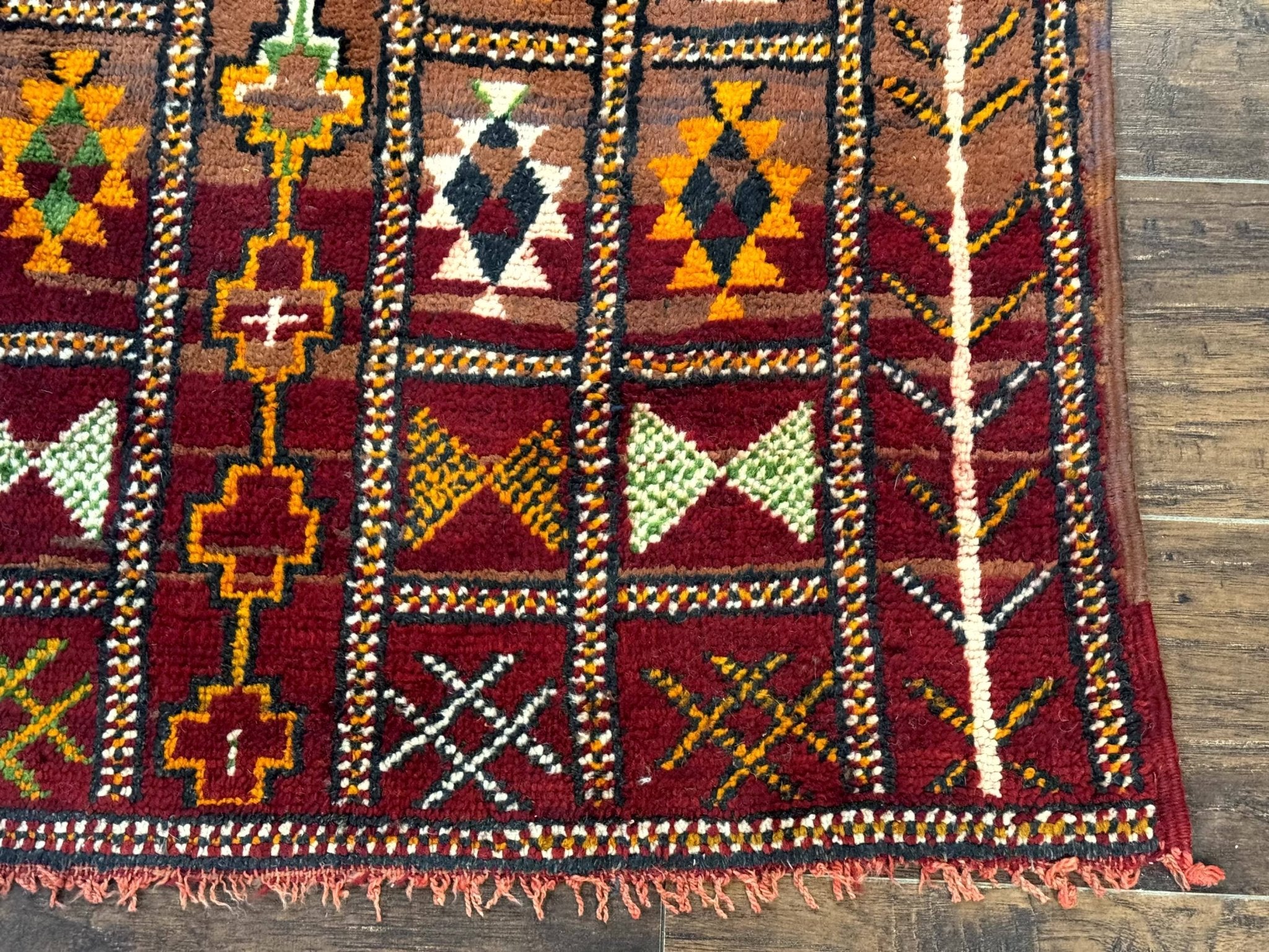 Moroccan Berber Tribal Rug 3x5, Geometric Area Rug, Red Orange Brown - Jewel RugsShopify CollectiveHUNTEDFOX - Moroccan Berber Tribal Rug 3x5, Geometric Area Rug, Red Orange Brown