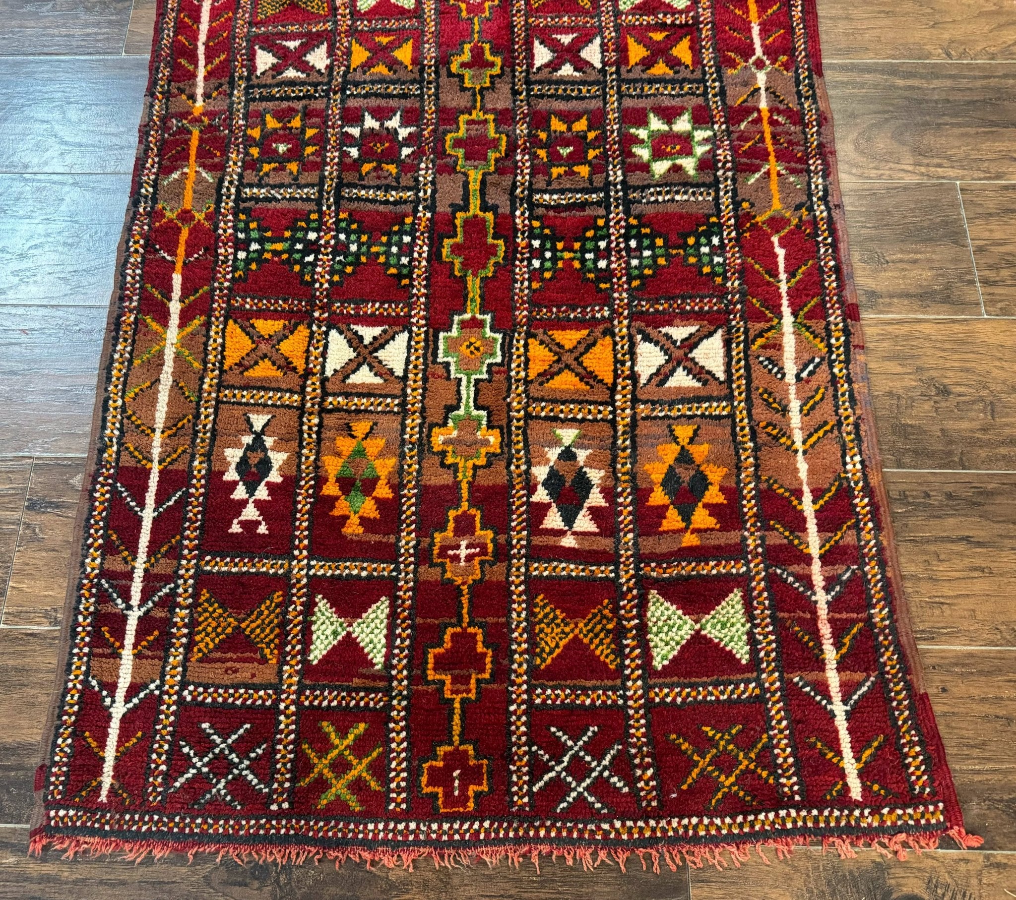Moroccan Berber Tribal Rug 3x5, Geometric Area Rug, Red Orange Brown - Jewel RugsShopify CollectiveHUNTEDFOX - Moroccan Berber Tribal Rug 3x5, Geometric Area Rug, Red Orange Brown