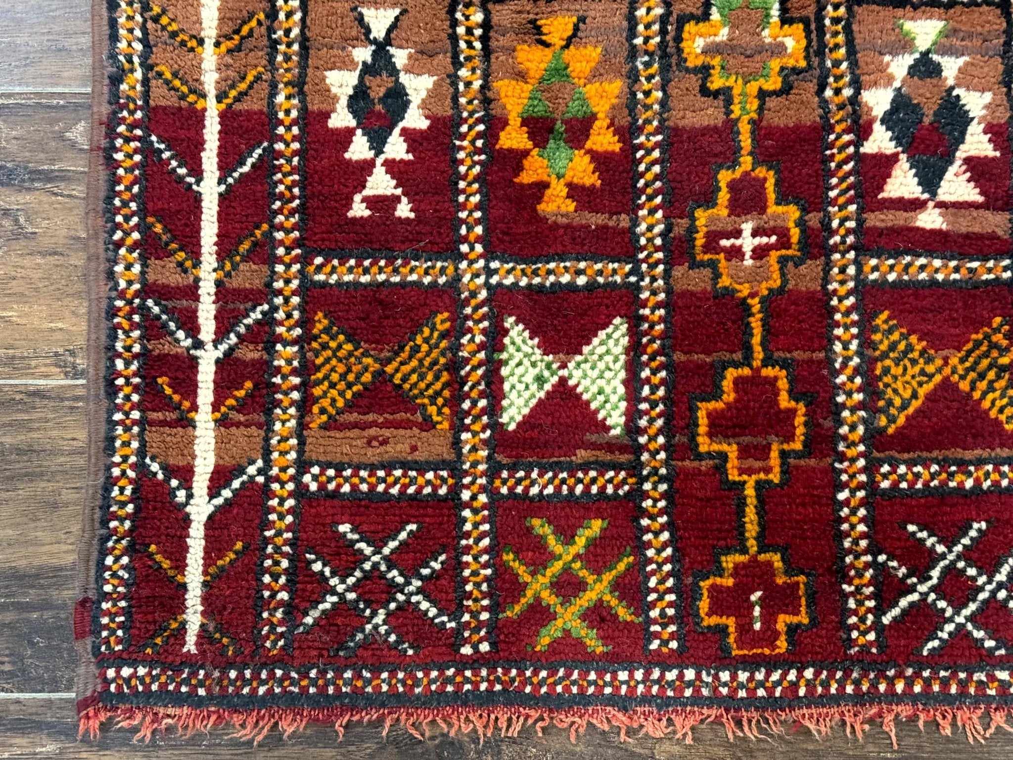Moroccan Berber Tribal Rug 3x5, Geometric Area Rug, Red Orange Brown - Jewel RugsShopify CollectiveHUNTEDFOX - Moroccan Berber Tribal Rug 3x5, Geometric Area Rug, Red Orange Brown