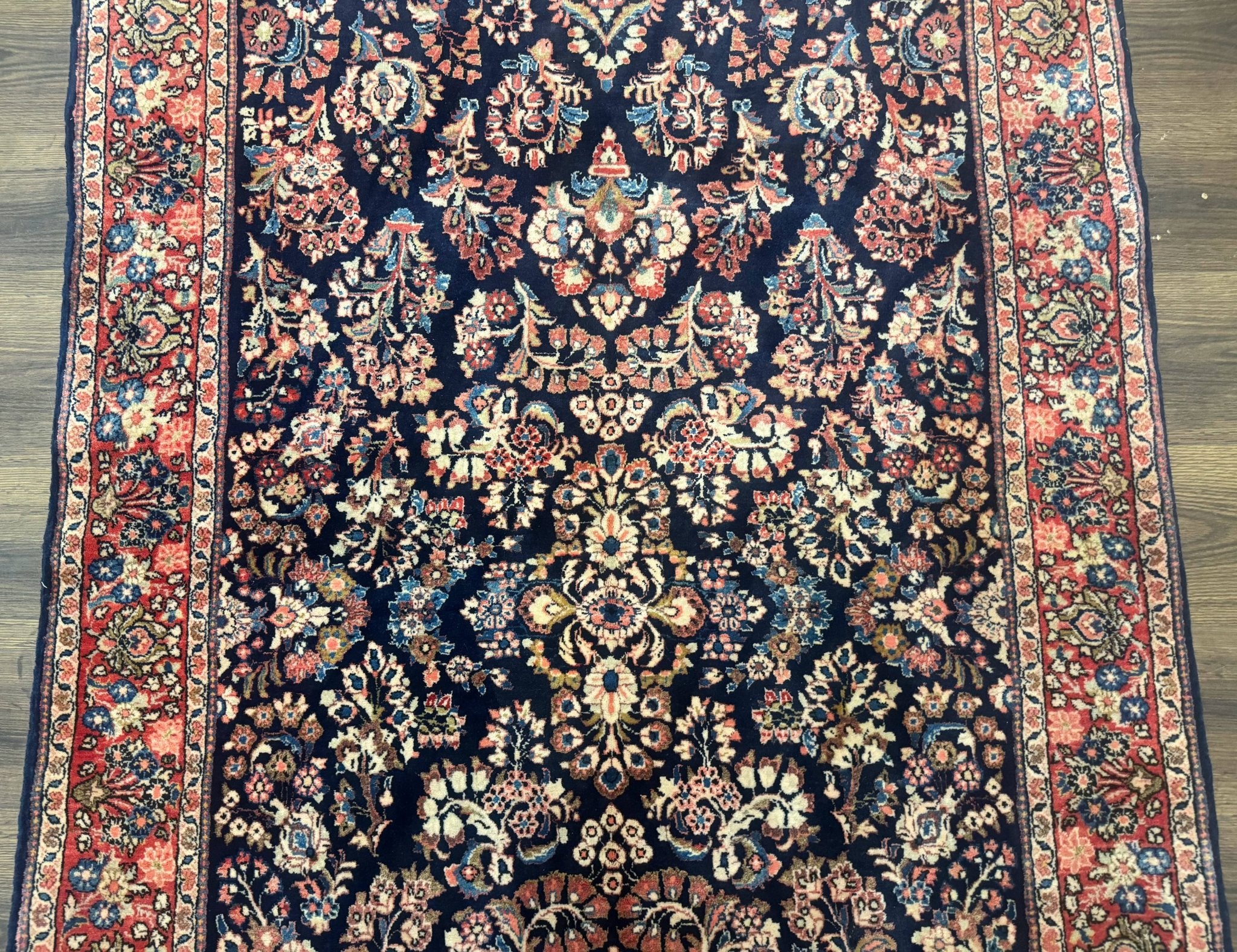 Navy Blue Persian Rug 4x6, Sarouk Mohajeran Carpet, Antique Persian Rug, Floral - Jewel RugsShopify CollectiveHUNTEDFOX - Navy Blue Persian Rug 4x6, Sarouk Mohajeran Carpet, Antique Persian Rug, Floral