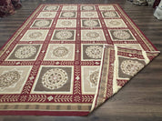 Needlepoint Rug 9x12, Panel Design, Burgundy Taupe, Elegant - Jewel RugsShopify CollectiveHUNTEDFOX - Needlepoint Rug 9x12, Panel Design, Burgundy Taupe, Elegant