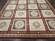 Needlepoint Rug 9x12, Panel Design, Burgundy Taupe, Elegant - Jewel RugsShopify CollectiveHUNTEDFOX - Needlepoint Rug 9x12, Panel Design, Burgundy Taupe, Elegant