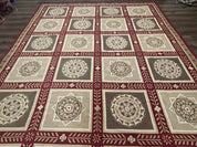 Needlepoint Rug 9x12, Panel Design, Burgundy Taupe, Elegant - Jewel RugsShopify CollectiveHUNTEDFOX - Needlepoint Rug 9x12, Panel Design, Burgundy Taupe, Elegant