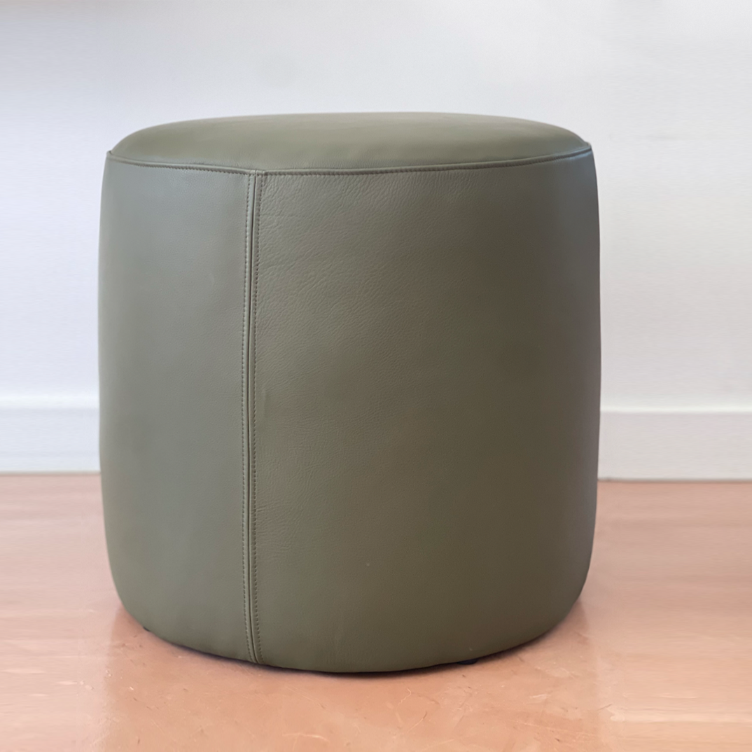 Ottoman | Classic Luxurious Olive Green Leather Ottoman - Handcrafted Elegance