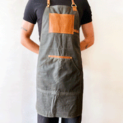 Custom Apron | Olive Green Waxed Canvas Apron with Brown Leather Pocket