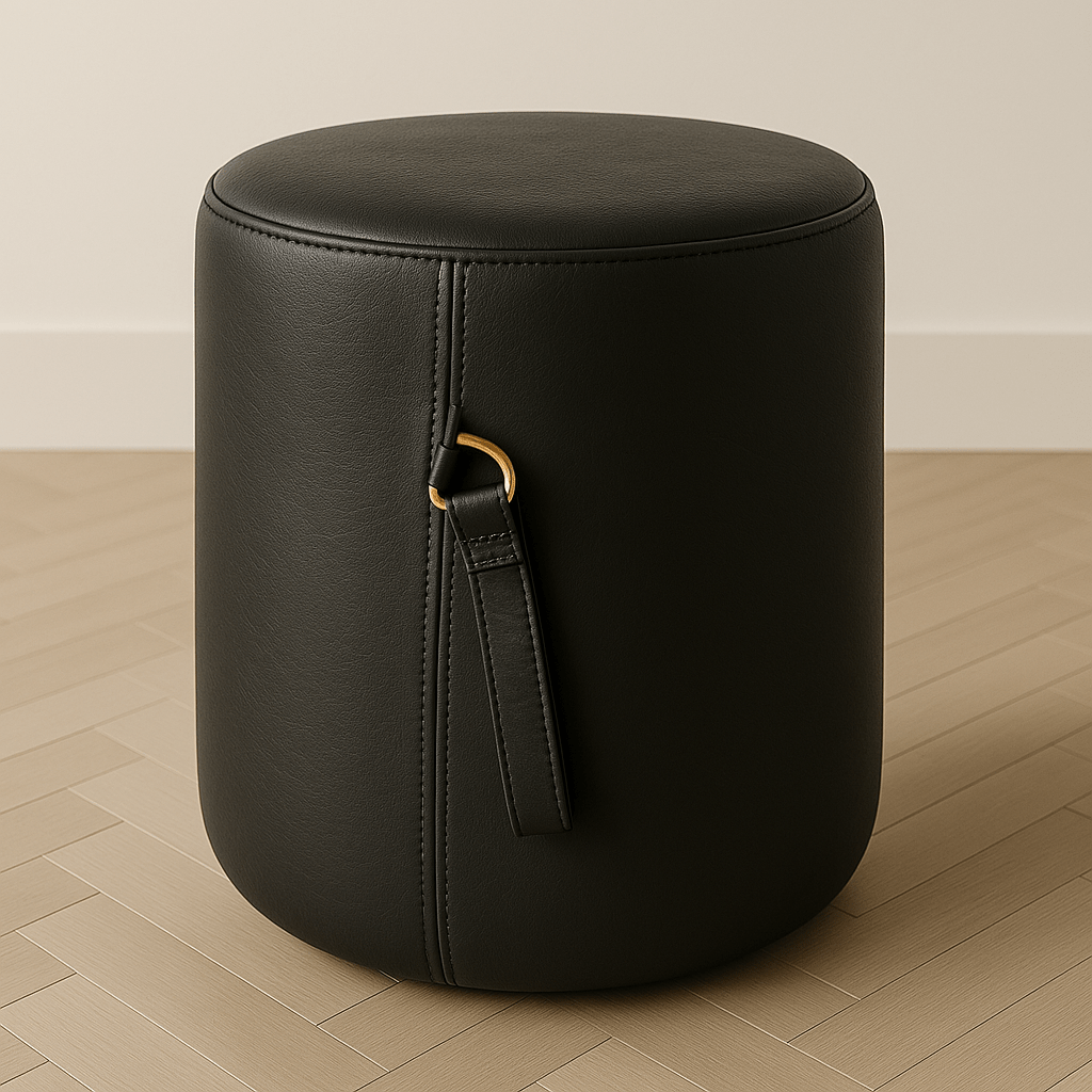 Ottoman | Signature Genuine Leather Round Foot Stool or Pouf With Handle - H|F AtelierLEATHERottomanHUNTEDFOX - Ottoman | Signature Genuine Leather Round Foot Stool or Pouf With Handle