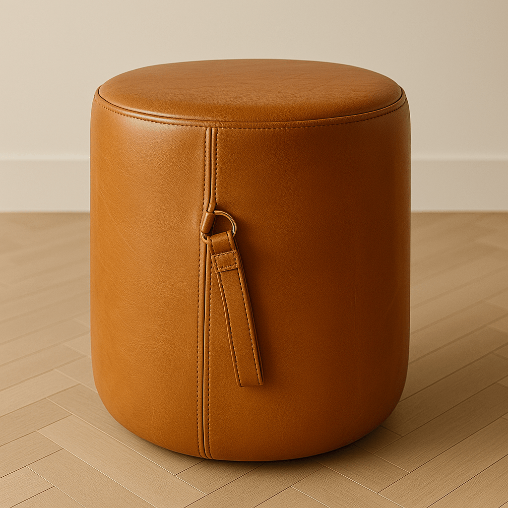 Ottoman | Signature Genuine Leather Round Foot Stool or Pouf With Handle - H|F AtelierLEATHERottomanHUNTEDFOX - Ottoman | Signature Genuine Leather Round Foot Stool or Pouf With Handle