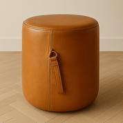Ottoman | Signature Genuine Leather Round Foot Stool or Pouf With Handle - H|F AtelierLEATHERottomanHUNTEDFOX - Ottoman | Signature Genuine Leather Round Foot Stool or Pouf With Handle