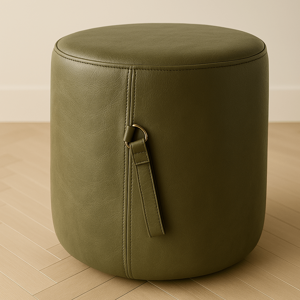 Ottoman | Signature Genuine Leather Round Foot Stool or Pouf With Handle - H|F AtelierLEATHERottomanHUNTEDFOX - Ottoman | Signature Genuine Leather Round Foot Stool or Pouf With Handle