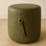 Ottoman | Signature Genuine Leather Round Foot Stool or Pouf With Handle
